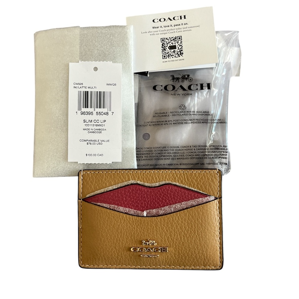 Coach Pebbled Leather Lip Card Holder - NWT